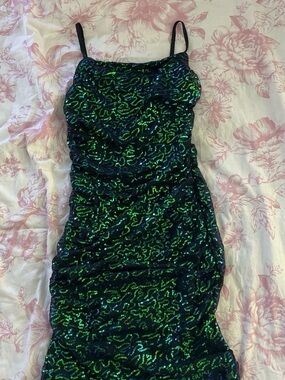 Grace Karin Black Dress with Iridescent Green & Blue Sequins